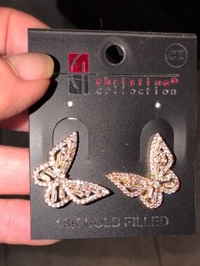 Christina Collection 18K Gold-Filled Butterfly Stud Earrings - Rose Gold Crystal